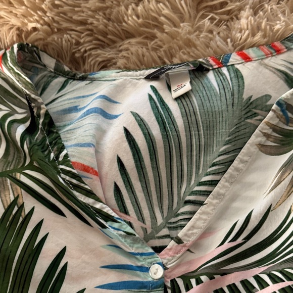 Leafy Green and Pink Button-Up Blouse - Picture 3 of 4